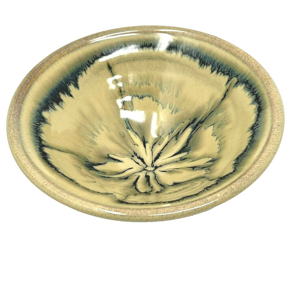 Drip  Glaze Studio Pottery Dish Tan Blue Green Candy Dish swirl nature beachy